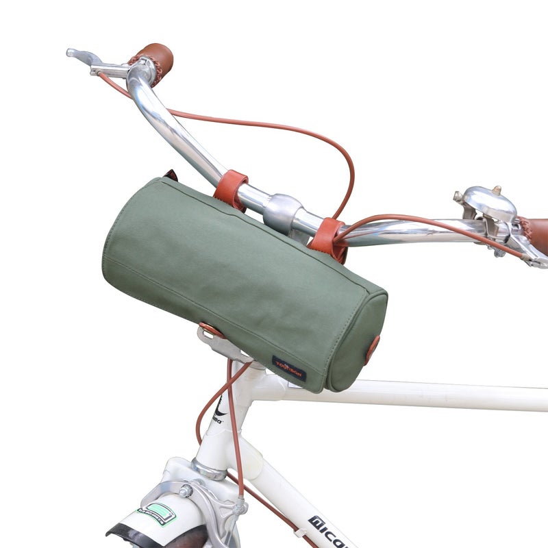 TOURBON Canvas Leather Bike Handlebar Bag with Shoulder Strap, 4.5L Bicycle Top Tube Pouch, Water-resistant Small Saddlebag storage bag for Cycling (Green) - Image 1